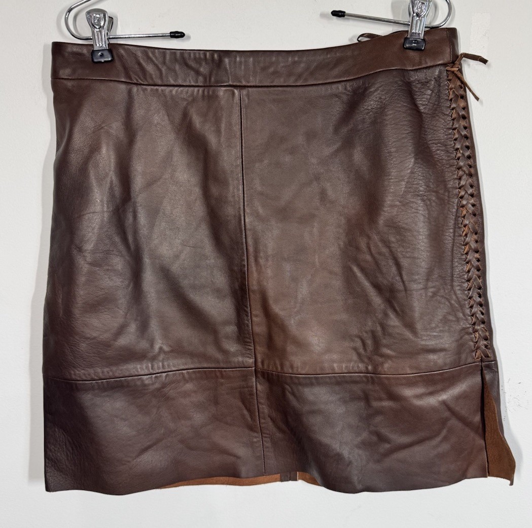 VTG Banana Republic Brown Leather Mini Skirt Women's 10 Festival Boho Hippie