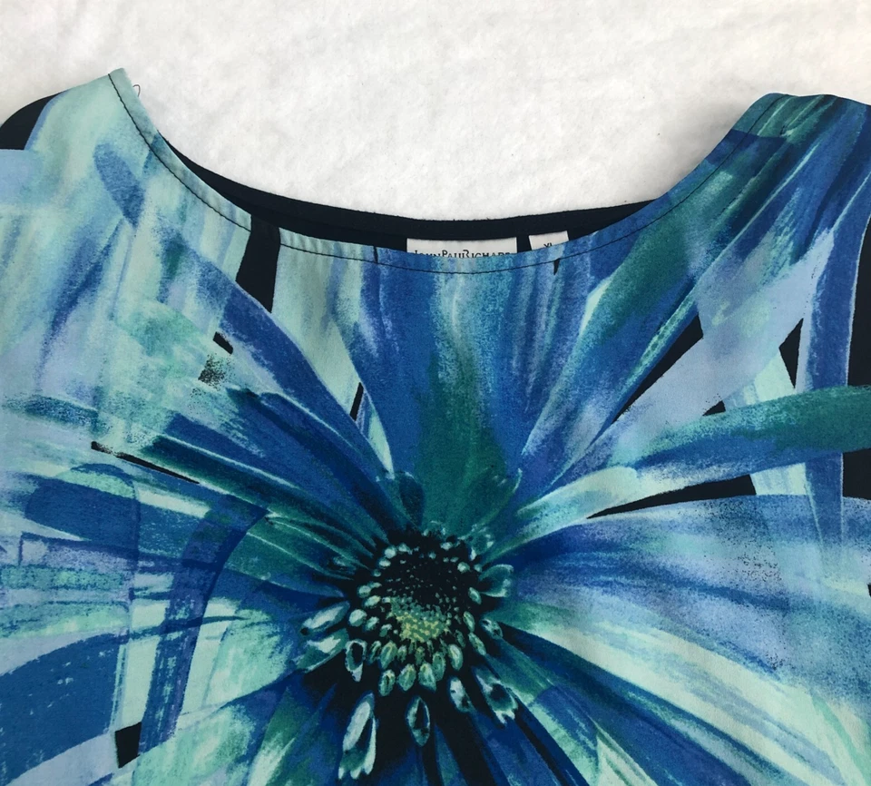 John Paul Richard Womens Sleeveless Top Sz XL Blue Black Floral Art - Image 2 of 4