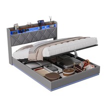 Polsterbett Doppelbett 160x200 mit LED/USB,Stauraum-Bettgestell mit Lattenrost