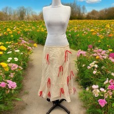 Maeve Ribbon A-line Skirt Anthropologie Cream Tulle Red Bow Ties 3D Sz 12P NEW