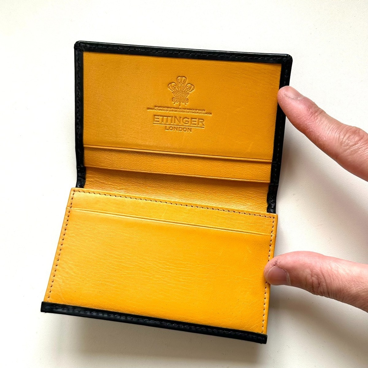 ETTINGER 名刺入れ カードケース ビジネス レザー 黒黄 バイカラー ETTINGER Business Card Holder Card Case Yellow and Black Leather
