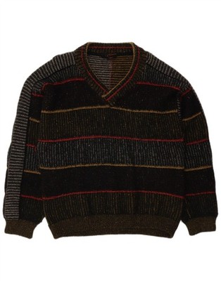 Vintage Herren V-Ausschnitt Pullover Pulli Large bunt gestreift Wolle QA01