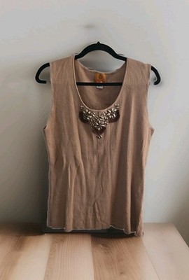 RUBY RD Womens Top Size 3X Beige Rhinestone Embellished Sleeveless Shirt