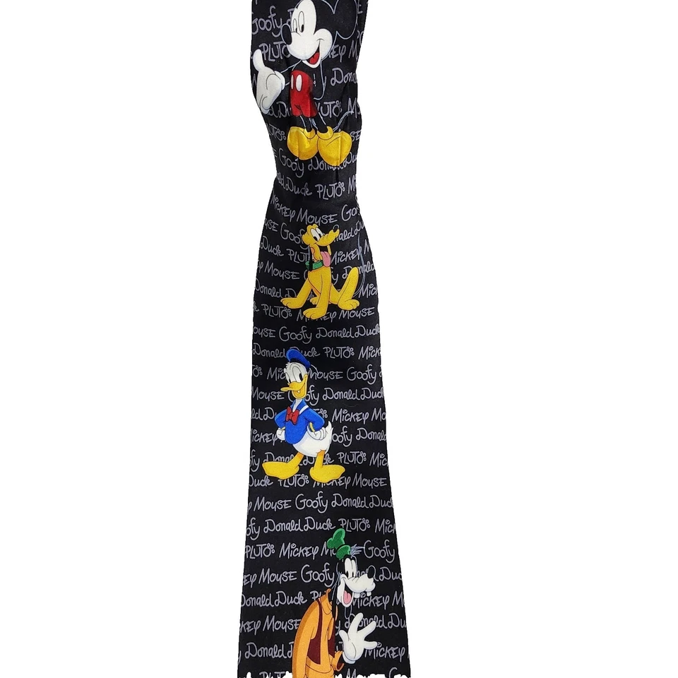 Corbata de seda Disney Mickey Unlimited Mickey Goofy Donald Pluto negra novedad Foto 3 de 4