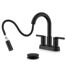 KENES Matte Black Centerset Bathroom Faucet with Pull Out Sprayer, 4 Inch 2 H...
