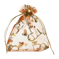 50 Pcs Organza Bag 4"x6" Sheer Heart Mesh Bags Drawstring Orange-Gold