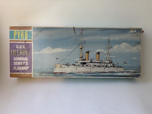 Vtg Pyro USS Olympia ADMIRAL DEWEYS FLAGSHIP MODEL OPEN BOX Ship USN WWI Militar