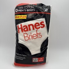 Vtg Hanes Men's White Briefs Pack Of 6 Size 38 1994 100  Cotton Preshrunk NOS