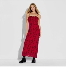 NWT Wild Fable Maxi Empire Waist Dress Sleeveless Red with Black Floral Medium