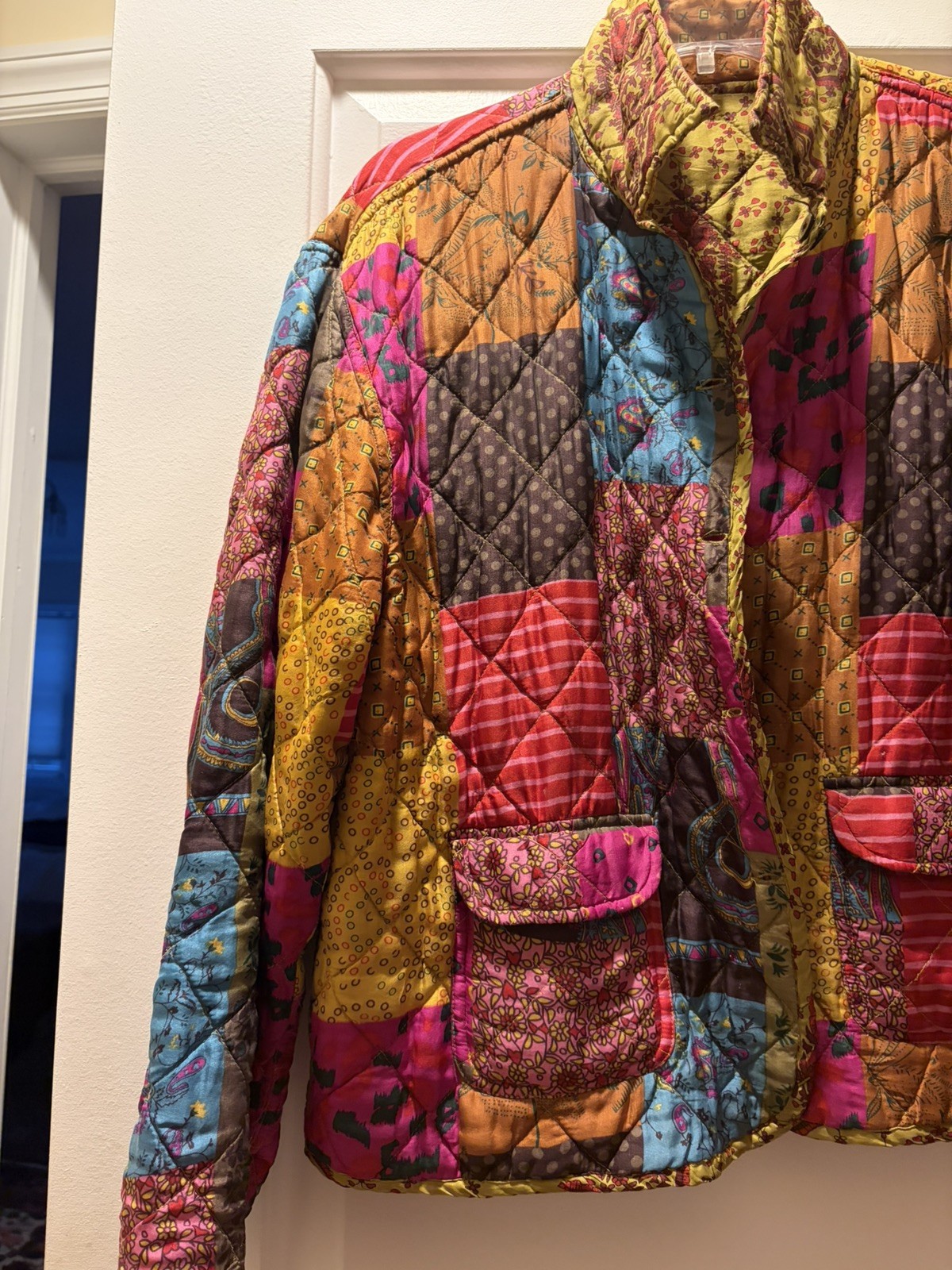 Vtg Clio M Silk Patchwork Reversible Quilted Padd… - image 4