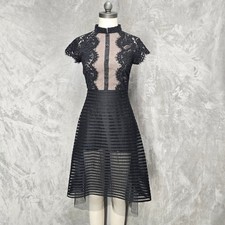 Es Dannuo Black Lace Silk Cotton Midi Dress Goth Victorian Sheer Dark Academia S