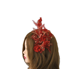 Red Fascinator Mother Of Bride Wedding Guest Flower Hairpiece Head Band Grip Hat