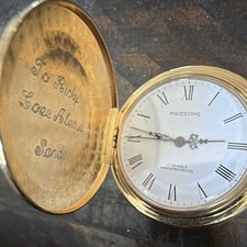 Majestime Full Hunter Pocket Watch 17 Jewels Manual Roman White Dial Gold