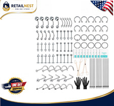 104PCS Body Septum Piercing Kit with 14G/16G/20G Needles Silver