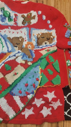 Vintage 1994 Eagle's Eye Christmas Cardigan Hand Knit Sweater Size Medium Bears - Picture 18 of 21