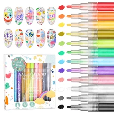 12 Colors Nail Art Pens Set, Nail Polish Pens for Nail Art Quick Drying 3D Acryl