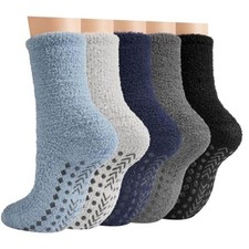 Fuzzy Slipper Socks for Men with Grips Warm Non-slip Cozy 5 Solid Series a