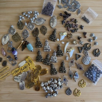 Huge Jewelry Making Pendant Charm Lot Buddha Hamsa Brass Copper Findings Mix