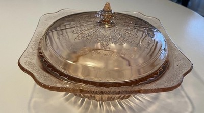 JEANETTE ADAM PINK 9  COVERED SERVING DISH VEGETABLES DEPRESSION ERA 1930
