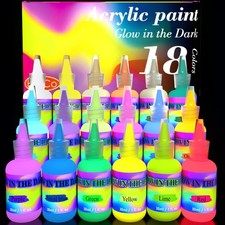 Glow in the Dark Paint - 18 Colors 30ml/1oz Blacklight Acrylic, Neon Craft,...