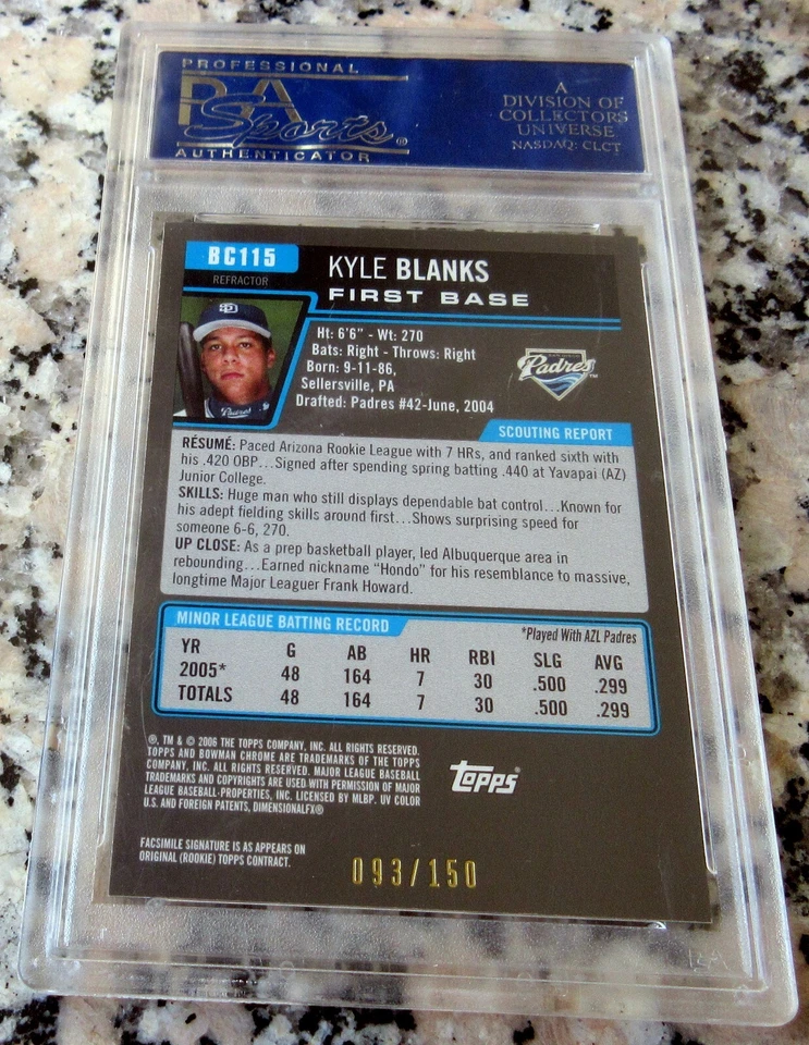 KYLE BLANKS 2006 Bowman Chrome Blue Refractor /150 Rookie Card RC PSA 10 POP 4🔥 - Image 2 of 2