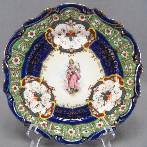 Nippon Hand Painted Georgian Lady Floral Green Cobalt & Gold Plate 1891 - 1921