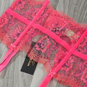NWT Dita Von Teese Evelina Blood Orange Lace Garter Belt Cincher, Size M or L