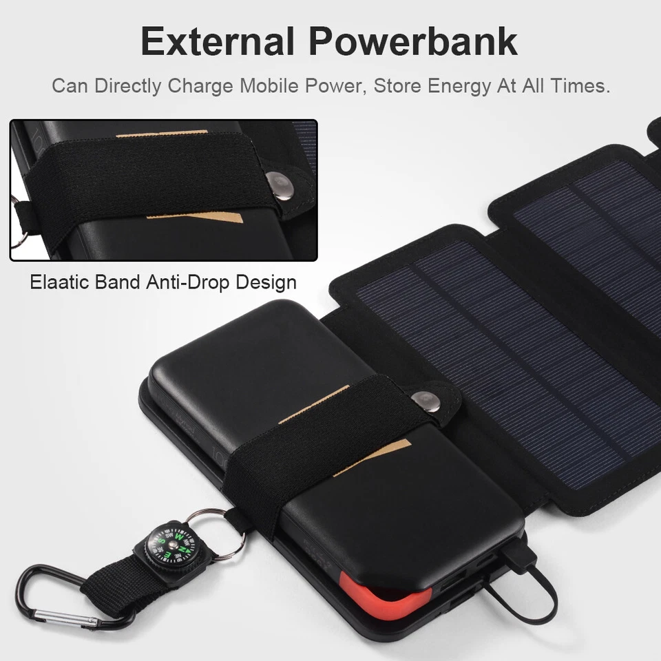 4/5P Folding Solar Panel Power Bank Charger Waterproof Outdoor Camping w/ USB - Image 4 of 4