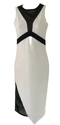 DEFINITIONS A-SYMMETRISCHES KLEID ELFENBEIN WEISS/SCHWARZ Größe 8