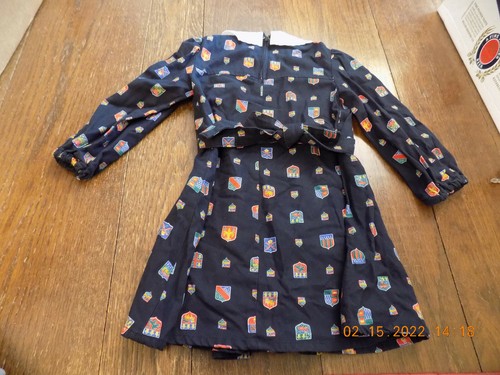 Vtg Girls Lace Collar Pleated Dress Charly Full Skirt Tie Back Coat of Arms Navy - Picture 7 of 11