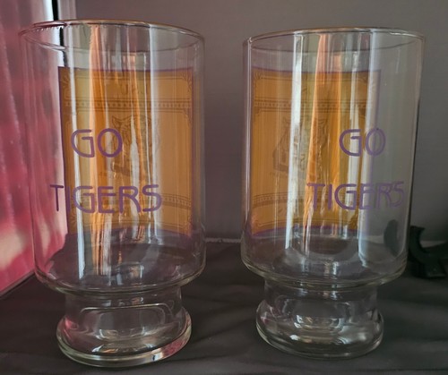 Pair of Vintage LSU Fightin Tigers Large 32oz Glass Mug Purple & Gold - Picture 3 of 6
