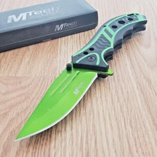 MTech Assisted Folding Knife 3.63" Green Stainless Steel Blade Aluminum Handle