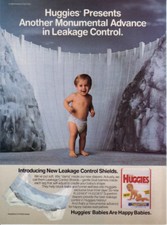 Vtg 1989 Kleenex Huggies Super Trim Baby Diapers Leakage Shields 1 Page Print Ad