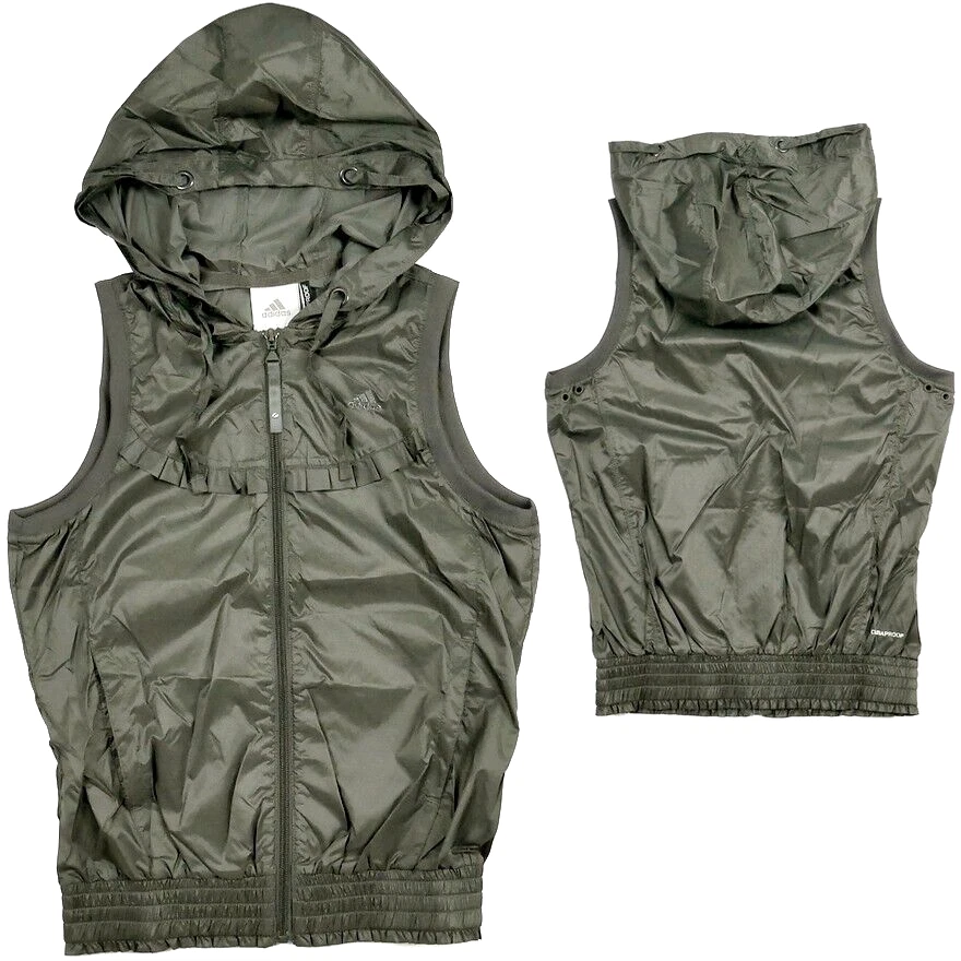 Adidas Damen Sport Weste Wind Jacke Kapuze Trainingsjacke Laufjacke Armee grün - Bild 1 von 4