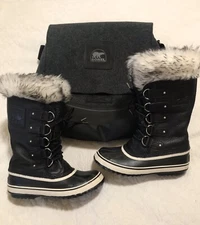 Sorel Holt Renfrew Limited Edition Joan Of Arctic Black Leather Snow Boots Sz 9