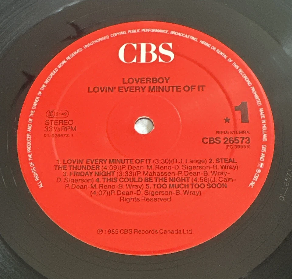 Loverboy  Lovin' Every Minute Of It Lp Vinyl Record Hard Rock VG+ / EX Condition - Image 4 of 4