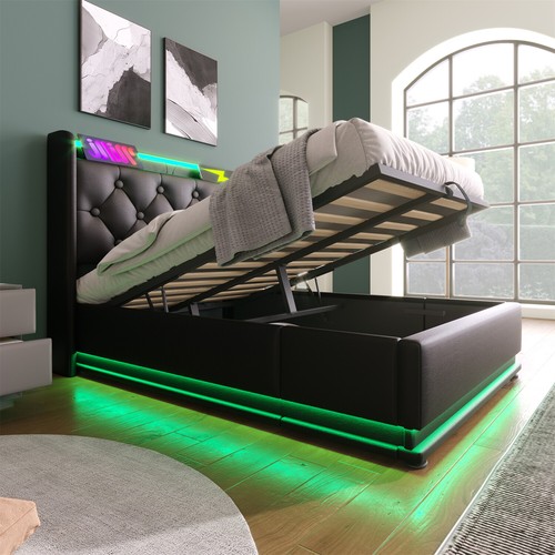 Twin/Full/Queen/King Size Upholstered Platform Bed w/ Hydraulic Storage System - Picture 4 of 72