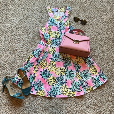 Super Cute Brand New Draper James Pink Pineapple Halter Fit & Flare Dress Size 6
