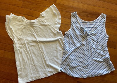 Loft Tank Size S Blue White Striped & Gap Shirt Size S White Flutter Sleeve Top