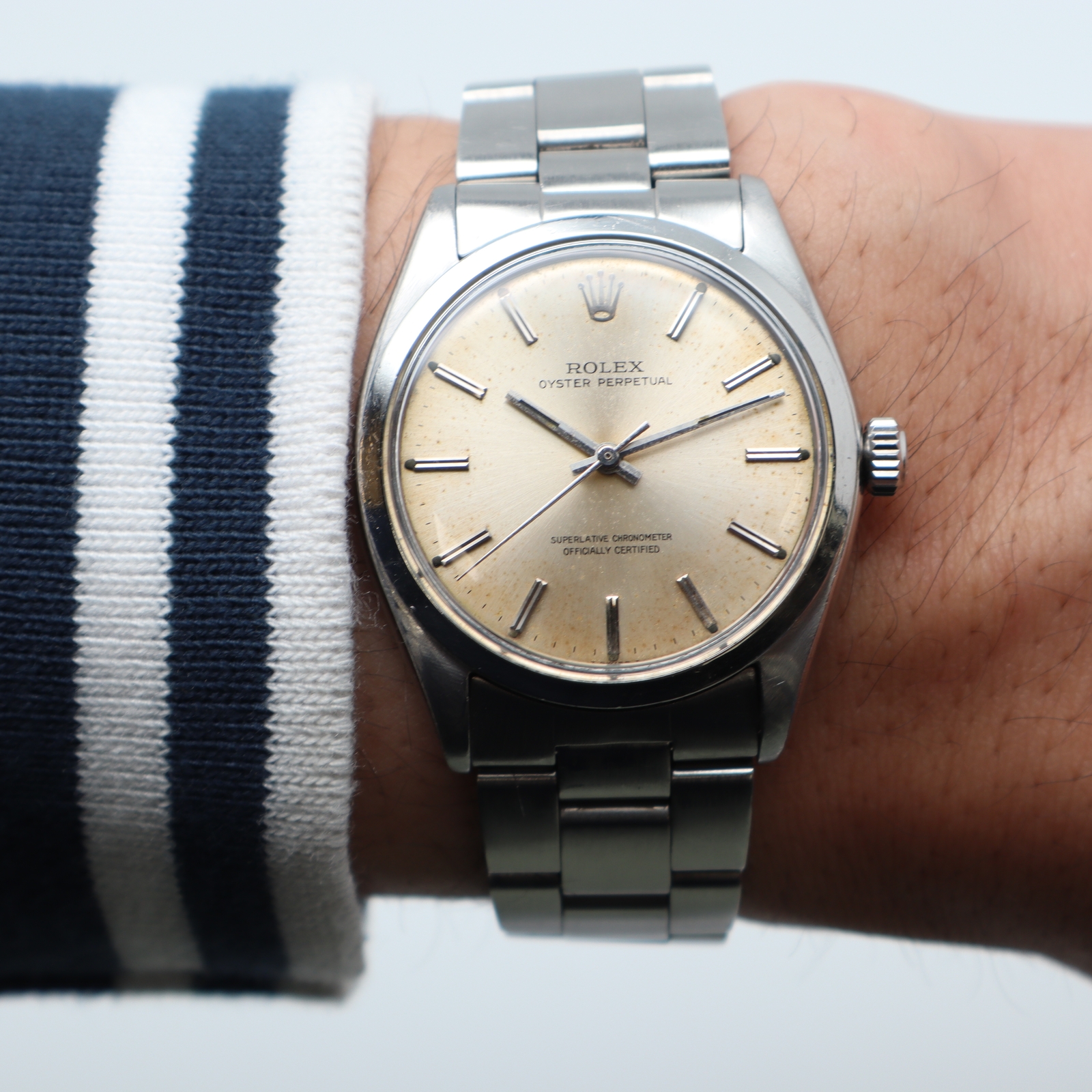 Forbindelse højttaler Meget Vintage Rolex Oyster Perpetual 1002 34mm Stainless Steel Silver Dial | eBay