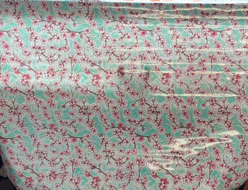 Oilcloth Fabric Cherry Blossom Fuji Seafoam Green Pattern Sold in Yard or Bolt - Image 2 of 2