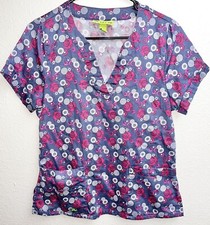 CROCS WOMENS SCRUB TOP SIZE S/P BLUE FLORAL EUC
