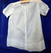 VINTAGE WHITE INFANT CHRISTENING DRESS, LACE TRIM. EMBROIDERING, PEARL BUTTONS