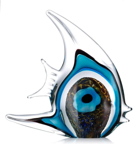Blue Stripe Tropical Fish Glass Sculpture Home Tabletop Decoration, Christmas Bi - Picture 6 of 12
