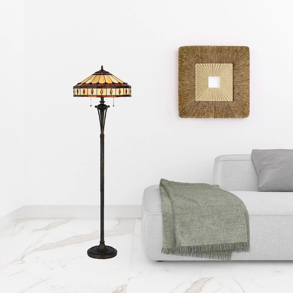 Lámpara de pie 61" bronce dos luces forma tradicional con abst púrpura y marfil... Foto 3 de 4