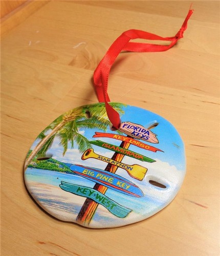 NAUTICAL FLORIDA KEYS DIRECTIONAL SIGNPOST SAND DOLLAR CHRISTMAS TREE ORNAMENT - Picture 3 of 4