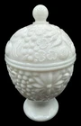 Vintage Avon White Milk Glass Lid Pedestal Compote Candy Nut Dish Floral 6”