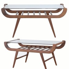 50er 60er Teak Couchtisch + Rauchglas NEU -  geöltes Finish - Wohnzimmertisch