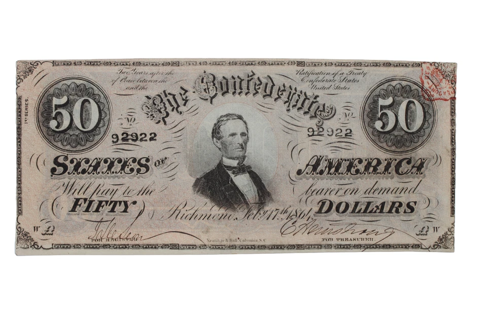 1864 Confederate State of America $ 50 Dollars Currency Banknote, AU-UNC - Image 3 of 4