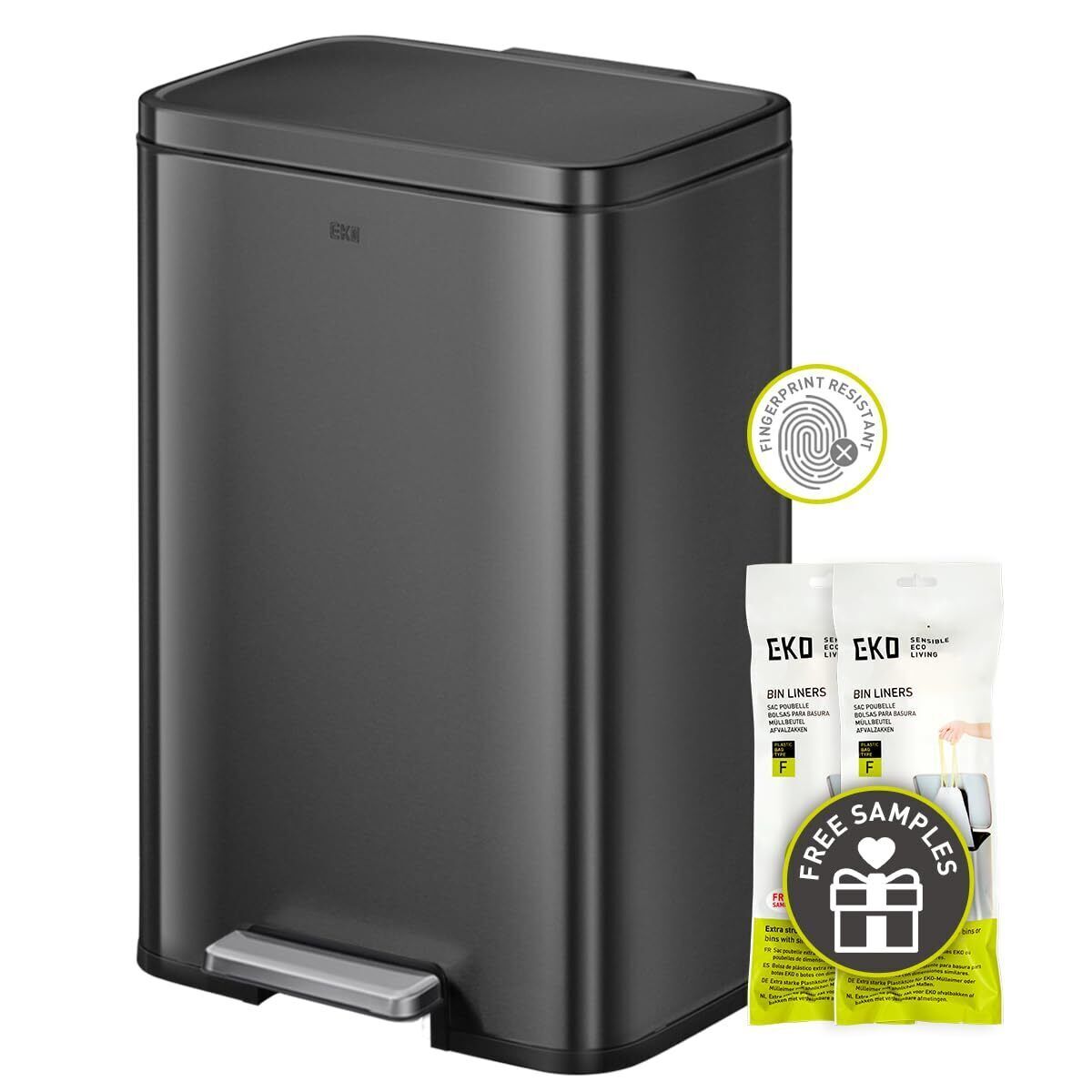 Madison Matte Black 50 Liter/13.2 Gallon Step Trash Can with Inner Liner